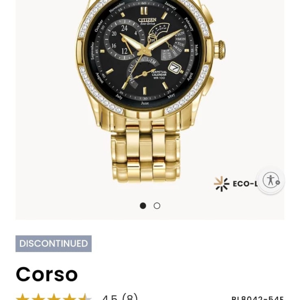 Citizen Corso Eco-Drive Perpetual Calendar Gold Tone Diamond Bezel Mens Watch - Picture 8 of 9